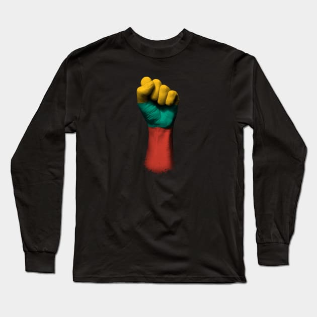 Flag of Lithuania on a Raised Clenched Fist Long Sleeve T-Shirt by jeffbartels